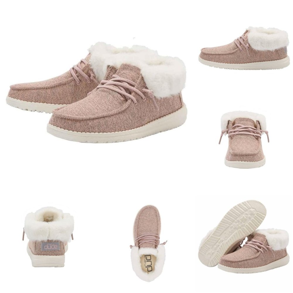 'HEY DUDE' 'BRITT' FUR LINED FOLD & SNAP CUFF TWO LOOKS IN  ONE SHOE PINK SHIMM - Picture 15 of 16